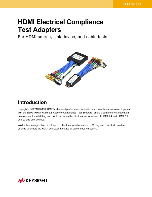 HDMI Electrical Compliance Test Adapters PDF Asset Page Keysight